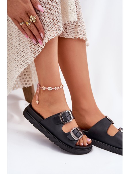 Women's Sandals With Buckles On Platform Black Elamas