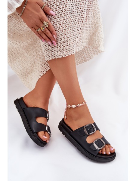 Women's Sandals With Buckles On Platform Black Elamas