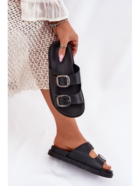 Women's Sandals With Buckles On Platform Black Elamas