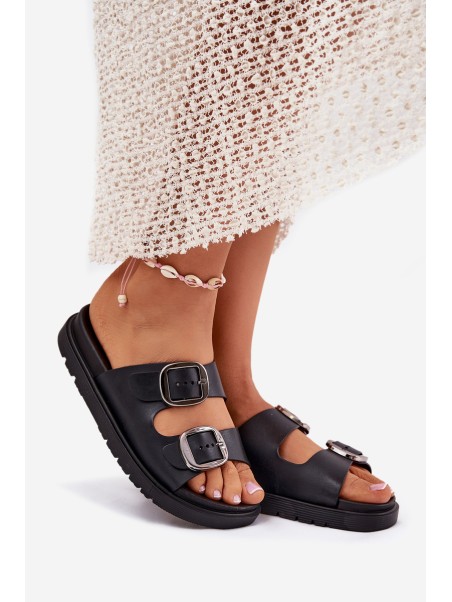 Women's Sandals With Buckles On Platform Black Elamas