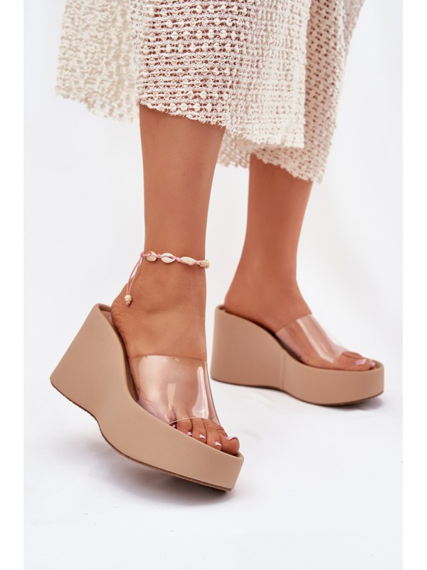 Wedge Sandals For Women With Transparent Strap Beige Zolretia