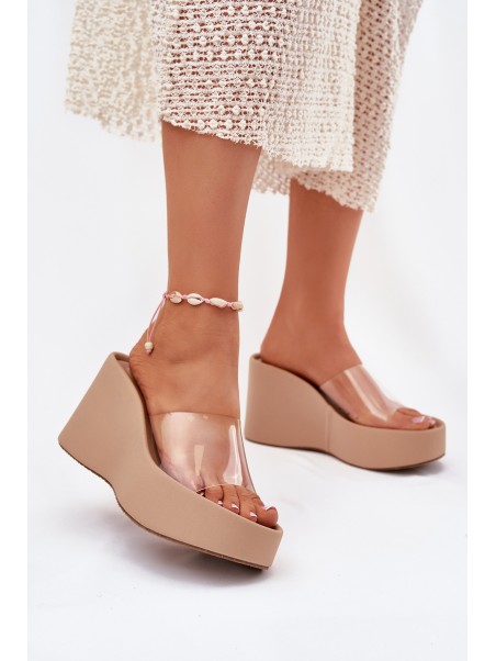 Wedge Sandals For Women With Transparent Strap Beige Zolretia