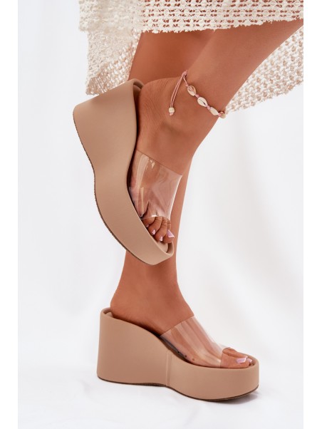 Wedge Sandals For Women With Transparent Strap Beige Zolretia