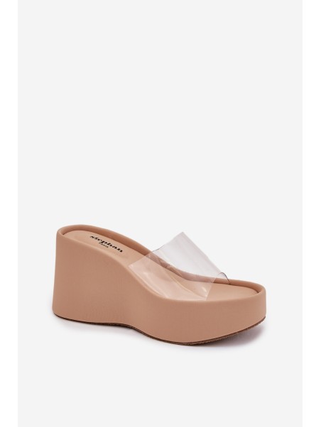 Wedge Sandals For Women With Transparent Strap Beige Zolretia