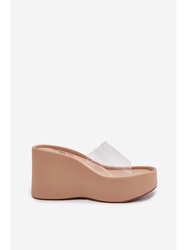 Wedge Sandals For Women With Transparent Strap Beige Zolretia
