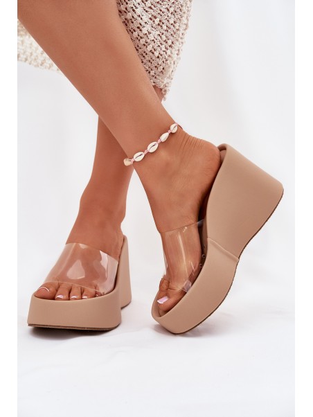 Wedge Sandals For Women With Transparent Strap Beige Zolretia