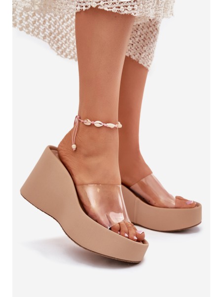 Wedge Sandals For Women With Transparent Strap Beige Zolretia