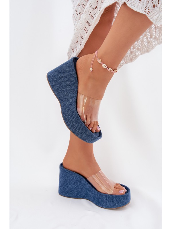 Women's Wedge Sandals With Transparent Strap Denim Zolretia