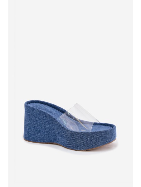 Women's Wedge Sandals With Transparent Strap Denim Zolretia