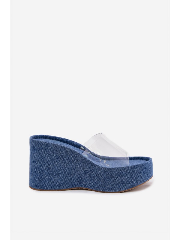 Women's Wedge Sandals With Transparent Strap Denim Zolretia