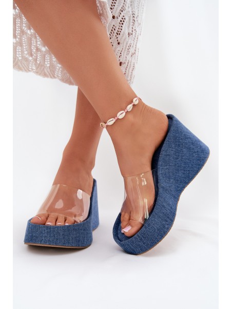Women's Wedge Sandals With Transparent Strap Denim Zolretia