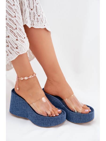 Women's Wedge Sandals With Transparent Strap Denim Zolretia