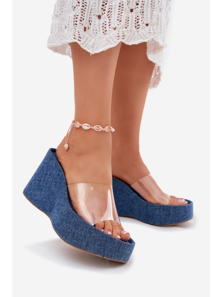 Women's Wedge Sandals With Transparent Strap Denim Zolretia