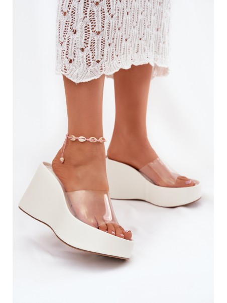 Womens wedge sandals with transparent strap white Zolretia