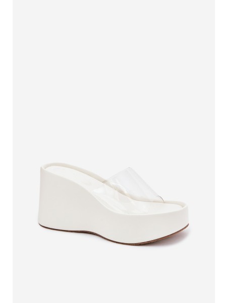 Womens wedge sandals with transparent strap white Zolretia