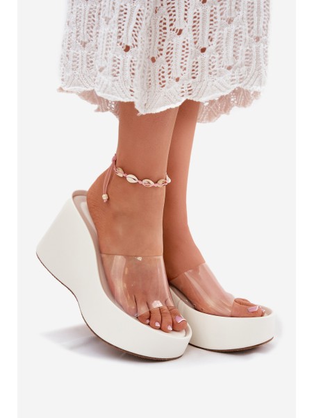 Womens wedge sandals with transparent strap white Zolretia