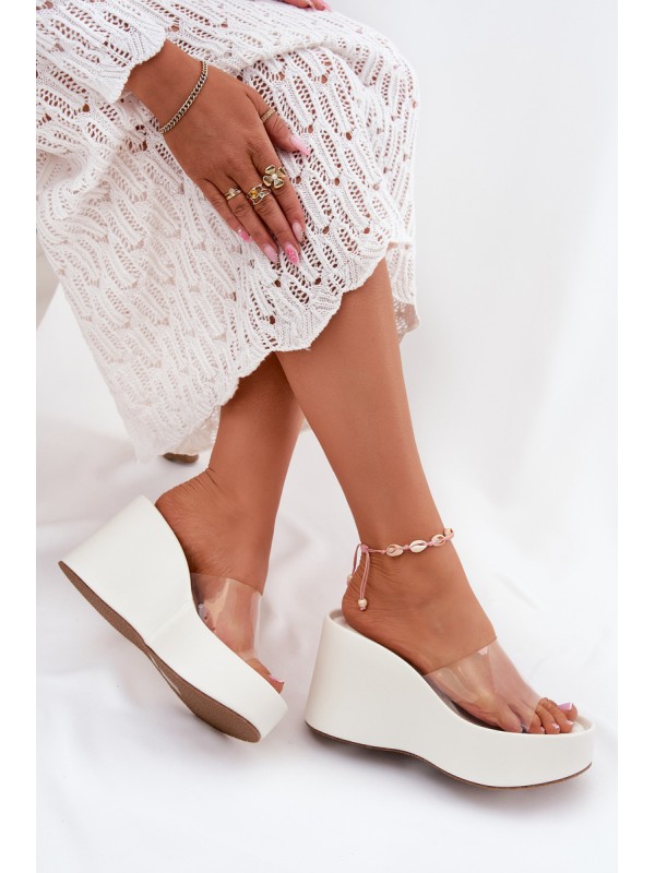 Womens wedge sandals with transparent strap white Zolretia