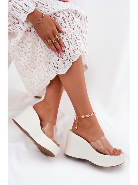 Womens wedge sandals with transparent strap white Zolretia