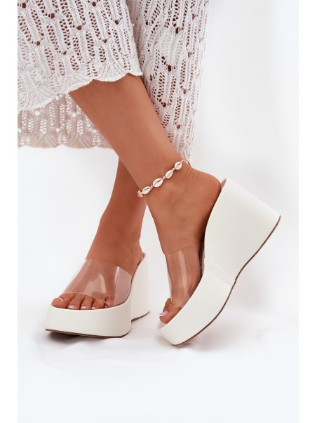 Womens wedge sandals with transparent strap white Zolretia