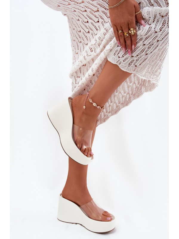 Womens wedge sandals with transparent strap white Zolretia