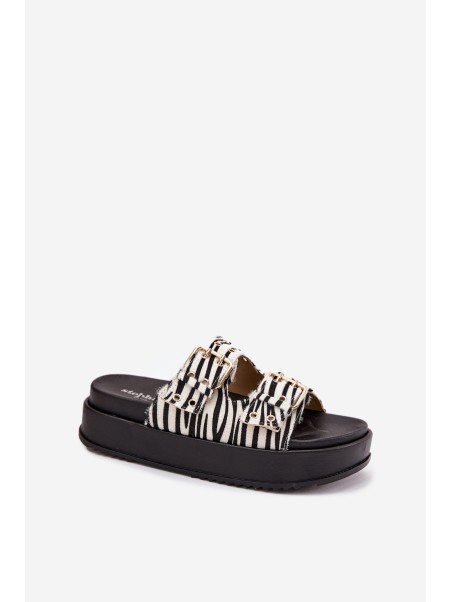 Ladies Sandals With Golden Buckles On Platform Zebra Virvania