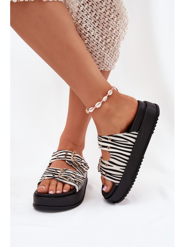 Ladies Sandals With Golden Buckles On Platform Zebra Virvania