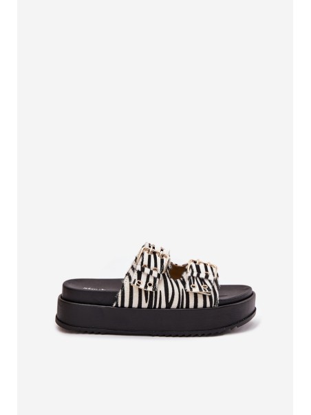 Ladies Sandals With Golden Buckles On Platform Zebra Virvania