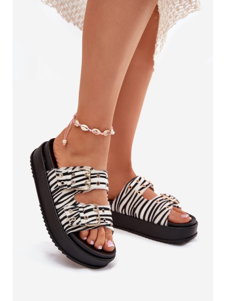 Ladies Sandals With Golden Buckles On Platform Zebra Virvania