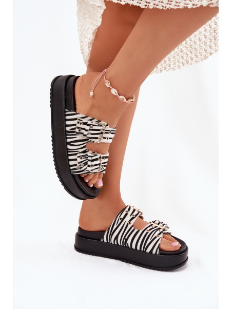 Ladies Sandals With Golden Buckles On Platform Zebra Virvania