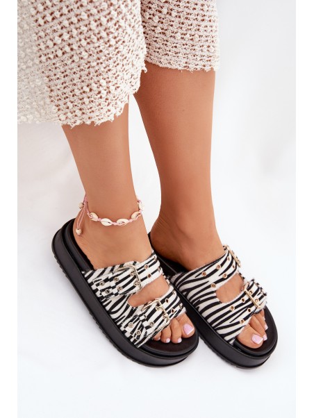 Ladies Sandals With Golden Buckles On Platform Zebra Virvania