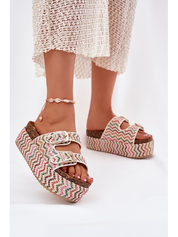 Women's Sandals On Chunky Platform With Weaving And Buckles Multicolor 2