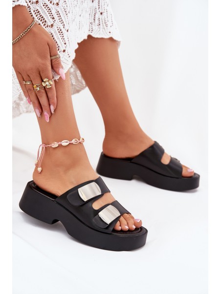 Ladies sandals with straps eco leather black Falenisse