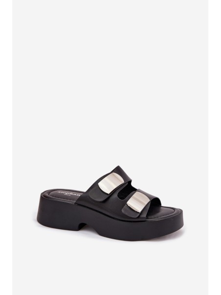 Ladies sandals with straps eco leather black Falenisse