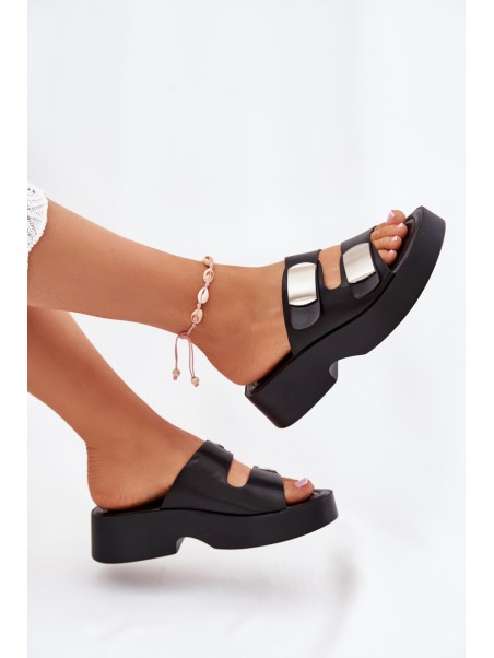 Ladies sandals with straps eco leather black Falenisse