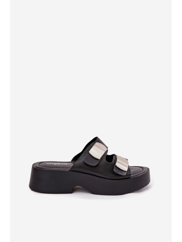 Ladies sandals with straps eco leather black Falenisse