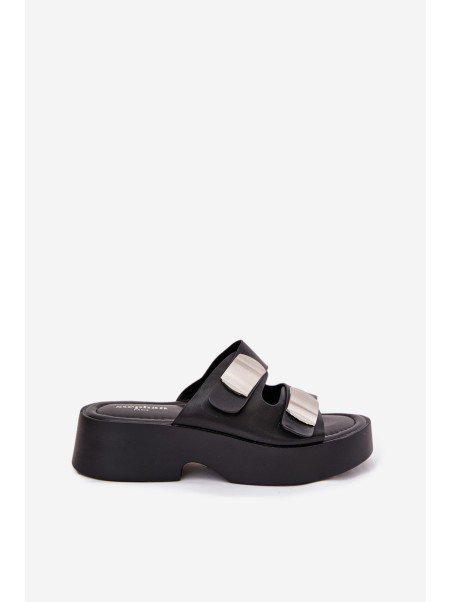 Ladies sandals with straps eco leather black Falenisse