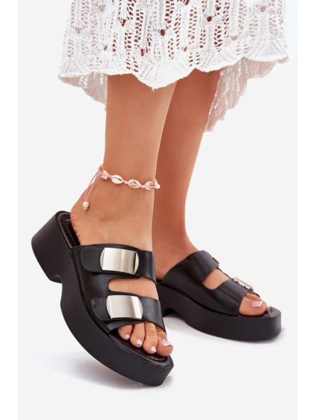 Ladies sandals with straps eco leather black Falenisse