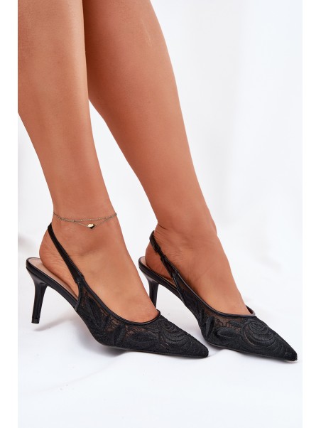 Lace High Heels Sandals With Open Heel Black Lisaviela