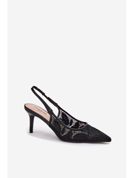 Lace High Heels Sandals With Open Heel Black Lisaviela