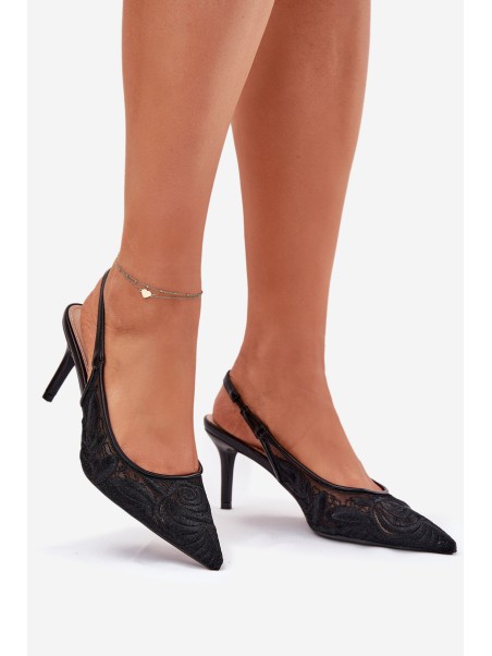 Lace High Heels Sandals With Open Heel Black Lisaviela