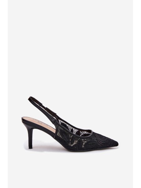 Lace High Heels Sandals With Open Heel Black Lisaviela