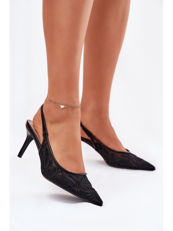 Lace High Heels Sandals With Open Heel Black Lisaviela
