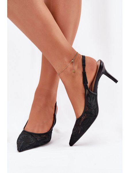 Lace High Heels Sandals With Open Heel Black Lisaviela