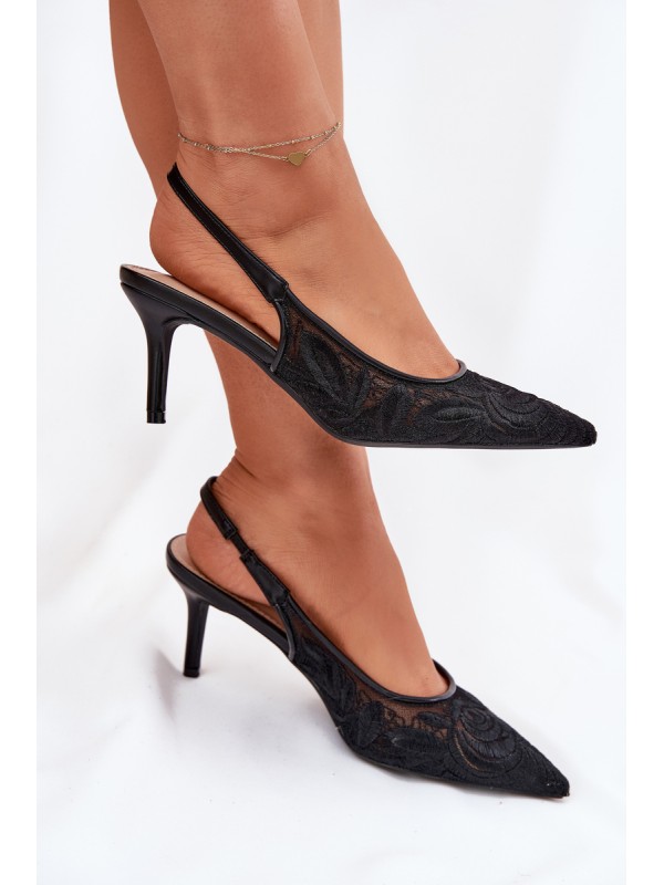 Lace High Heels Sandals With Open Heel Black Lisaviela