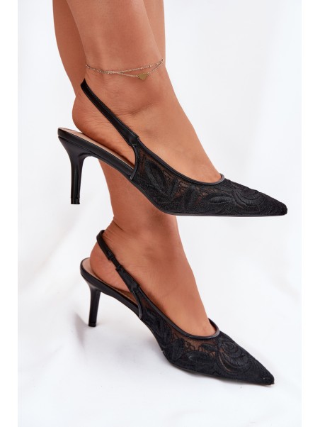 Lace High Heels Sandals With Open Heel Black Lisaviela