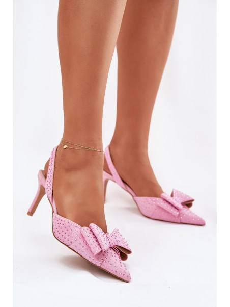 Embellished Heels With Open Back And Bow Pink Nilandriela