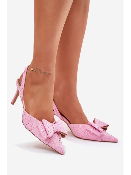Embellished Heels With Open Back And Bow Pink Nilandriela