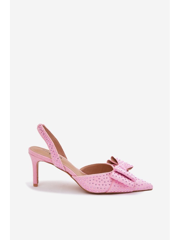 Embellished Heels With Open Back And Bow Pink Nilandriela