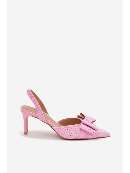 Embellished Heels With Open Back And Bow Pink Nilandriela