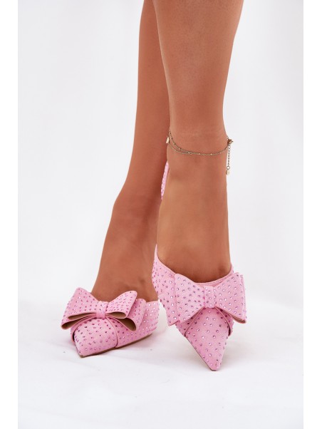 Embellished Heels With Open Back And Bow Pink Nilandriela